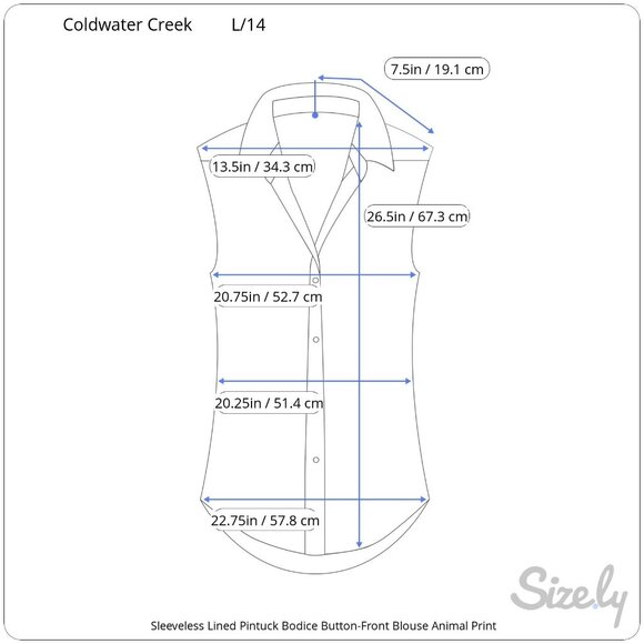 Coldwater Creek Sleeveless Lined Pintuck Bodice Button Front Animal Print Top LG - Picture 9 of 9